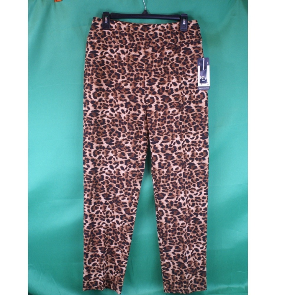 New Directions Women Leopard Print Slim Leg Millennium‎ Pants Tan Size 10 NWTags